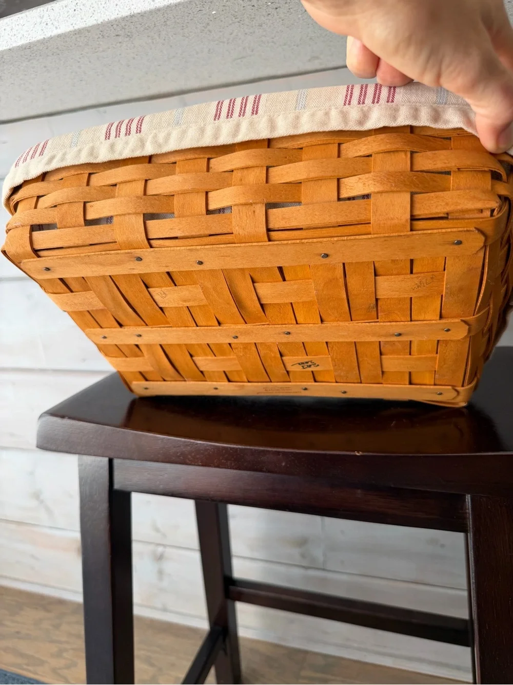 Longaberger Back Porch Basket 2 protectors and striped liner